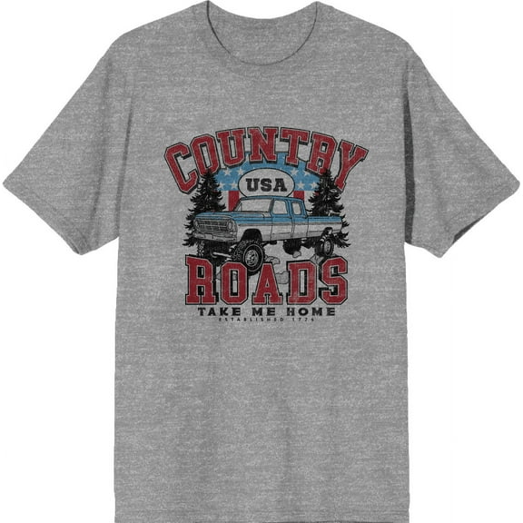 Country Roads Take Me Home Heather Gray Men's Crew Neck Short Sleeve Tee-Medium
