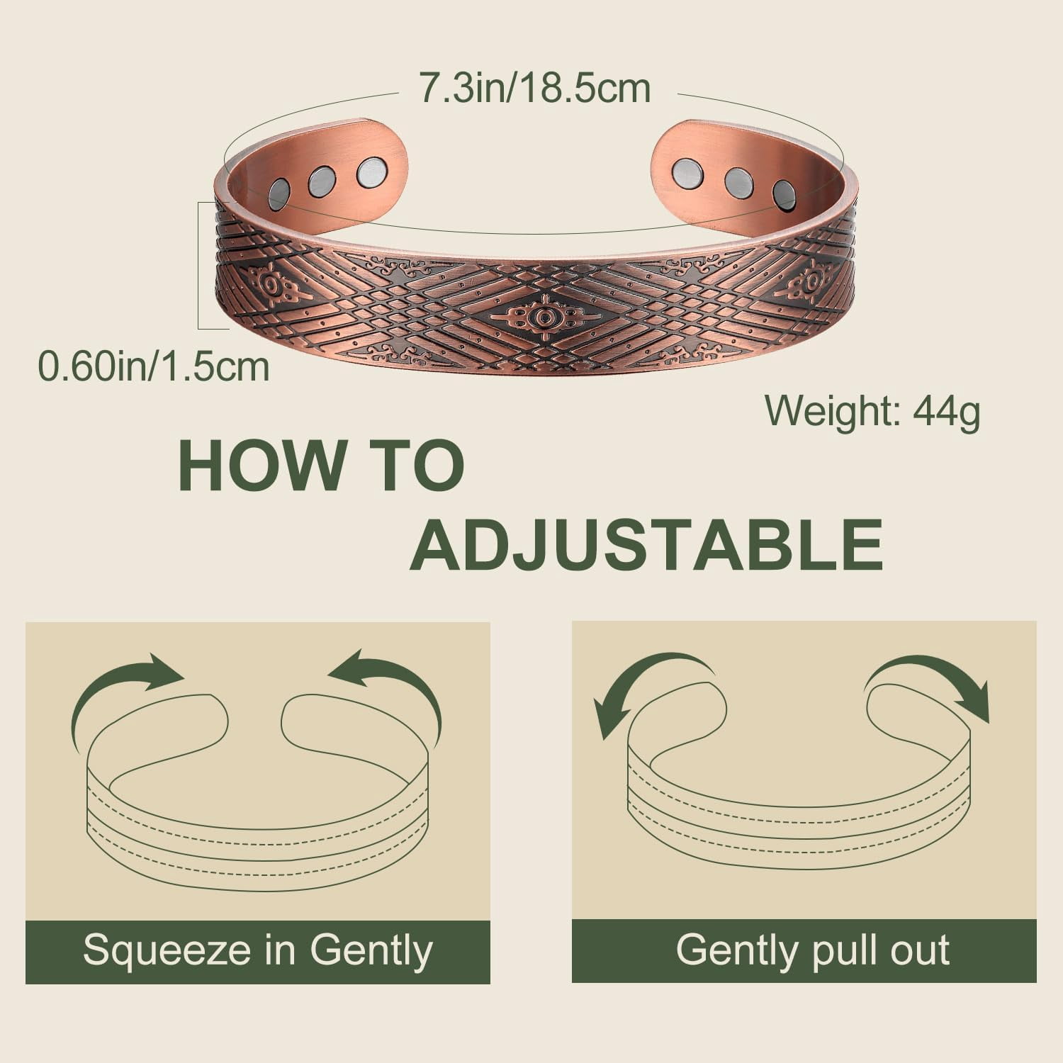 Wollet Black Copper Magnetic Bracelets for Men Adjustable Magnets Copper Jewelry Set of 2