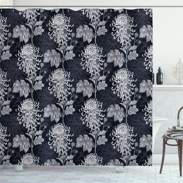 Ambesonne Floral Shower Curtain, Chrysanthemum Blooming, 69"Wx75"L, Indigo Pale Grey