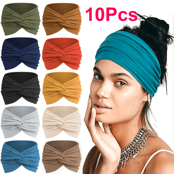 10 Pcs Wide Headbands for Women Headbands African Wide Hair Wrap Extra Turban Head Bands for Lady Large Sport Workout Stretch Non-slip Big Hair Bands