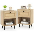 thumbnail image 1 of Costway 2 PCS Rattan Nightstand Boho End Table with Drawer & Open Shelf for Living Room Natural, 1 of 10