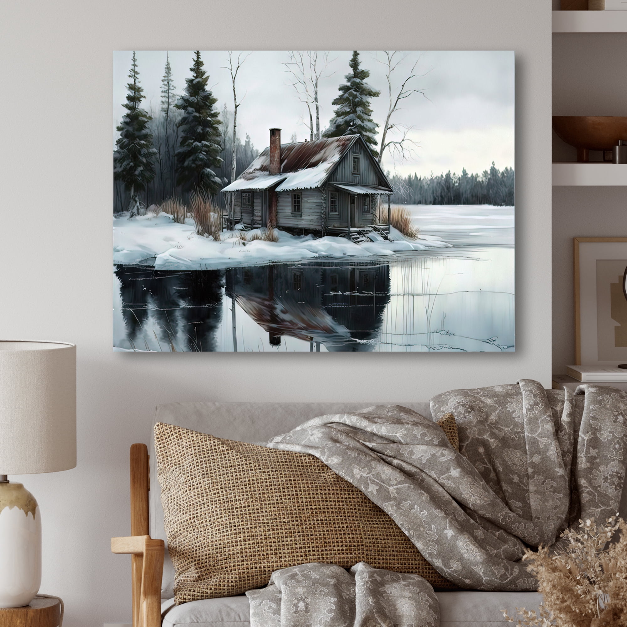 Designart Fishing House By The Lake III Canvas Wall Art