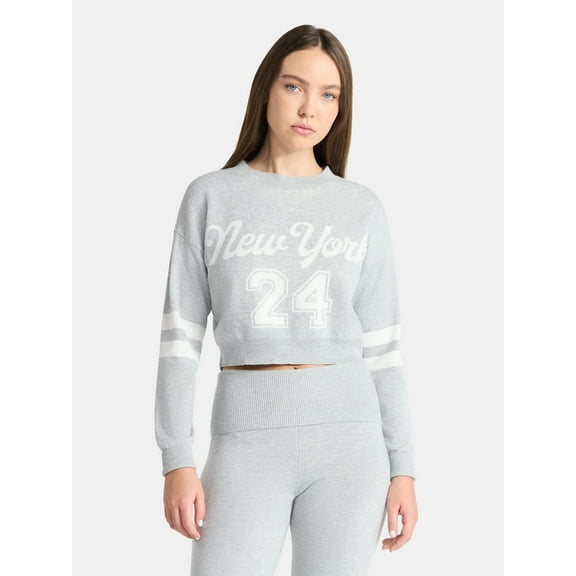 No Boundaries Varsity Crewneck Pullover, Women's