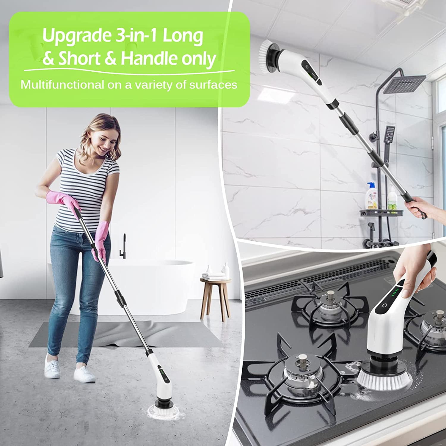Electric Spin Scrubber, Electric Bathroom Cleaning Brush, LHPY Upgraded Version with 7 Replacement Brush Heads and Extension Handle, Suitable for Cleaning Walls, Floors, bathrooms, Kitchens, Cars