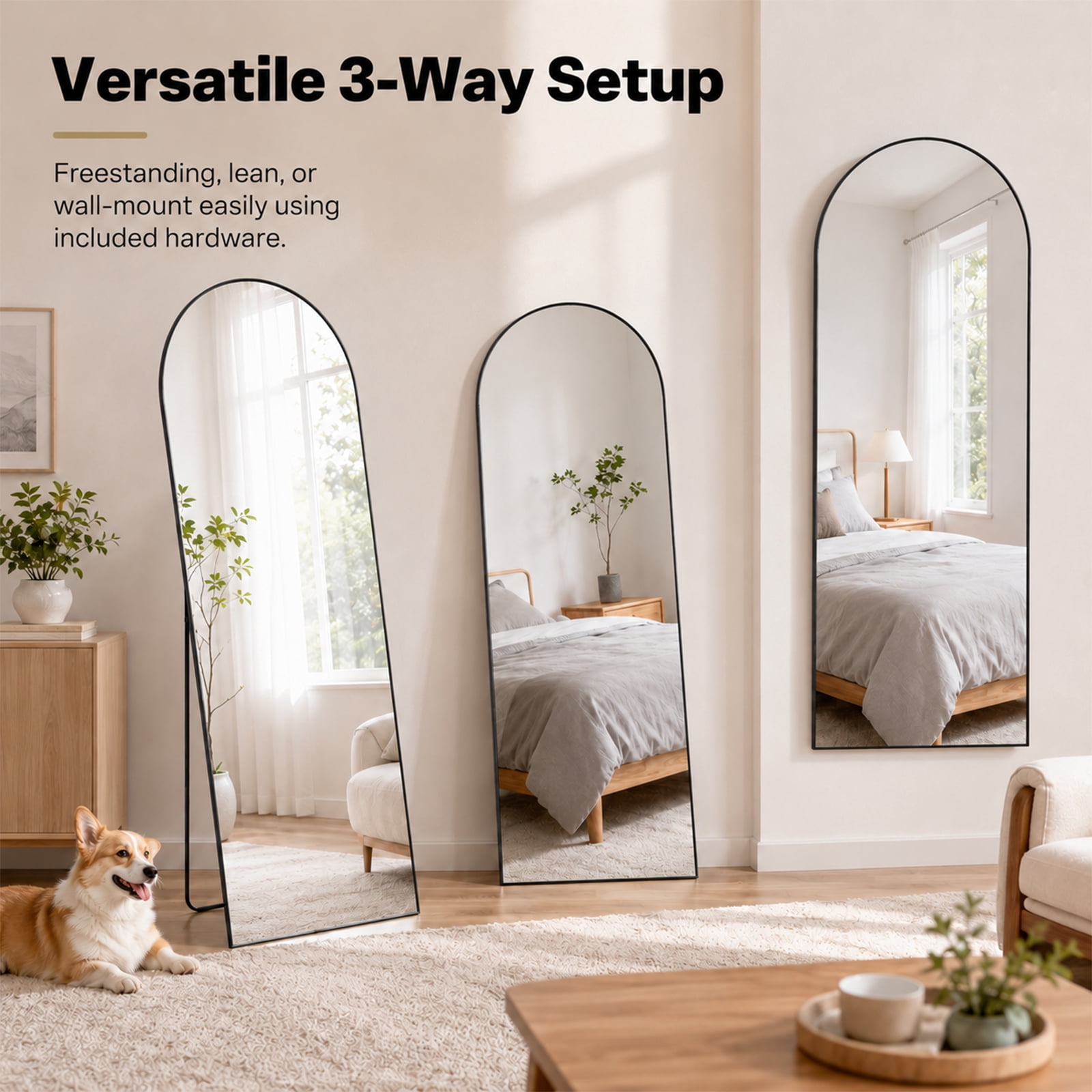 Alvantor Arched Full Length Mirror 21x56"-26x68" Wall Mounted/Floor Mirror Aluminum Alloy Frame Full Body Mirrors for Bathroom Living Room Bedroom and Entryway