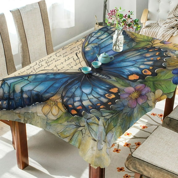 YAZAOO Square Tablecloth Watercolor Blue Butterfly Pattern Tableclothes