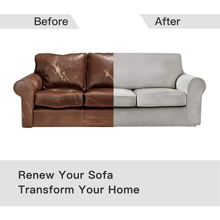 Merek 4 Piece Velvet Stretch Sofa Slipcovers Plush Extra Large Covers With 3 Individual Seat Cushion Cover Xl Separate Replacement X Light Grey Canada Merek 4 Piece Velvet Stretch Sofa, Extra Large Sofa Seat Cushions