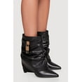 thumbnail image 2 of Women's Metallic Lock Charm Stiletto Pointy Toe Booties, 2 of 3