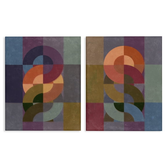 Stupell Industries Linked Circles Patterns Abstract Painting Wrapped Canvas Art Print Wall Art, 16 x 20, Set of 2