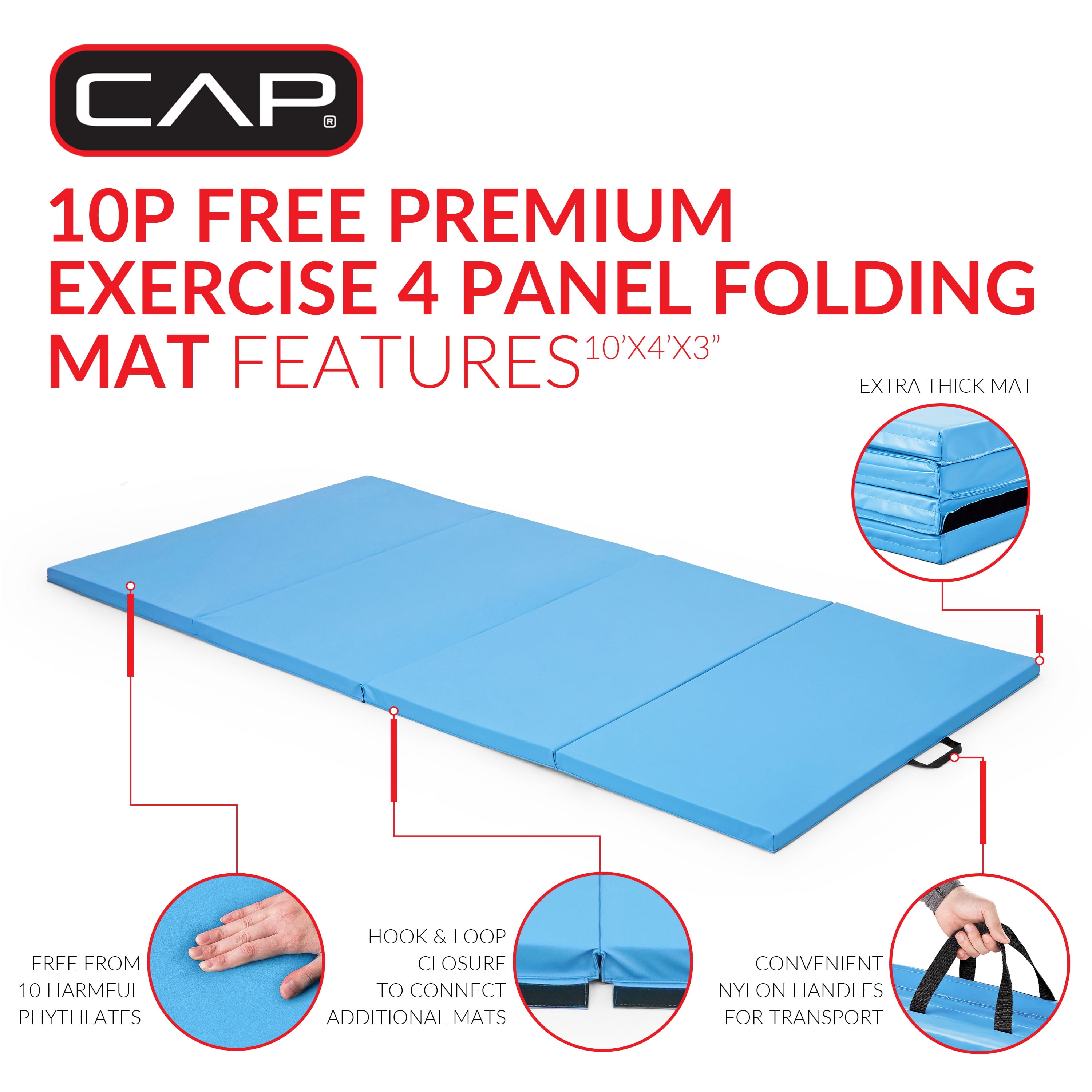 CAP Adjustable Height Horizontal Gymnastics Bar for Kids, Blue and CAP Barbell Gymnastics Balance Mat 10' x 4' x 3" thick, Blue