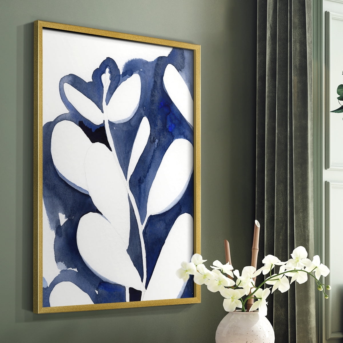 Blue Eucalyptus II Framed Print in Gold Solid Wood Framed Print No Nail Hanging