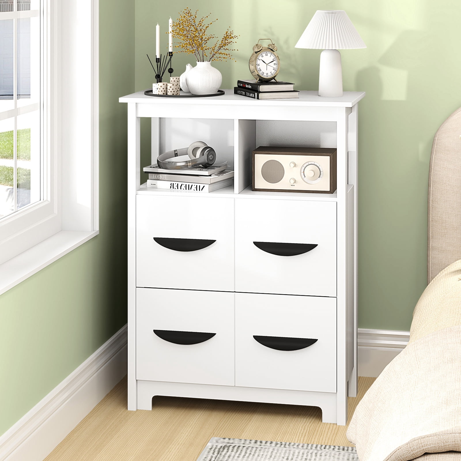 Giantex 24" Floor Cabinet, Modern Storage Cabinet, Free-standing Side Cabinet w/2 Drawers
