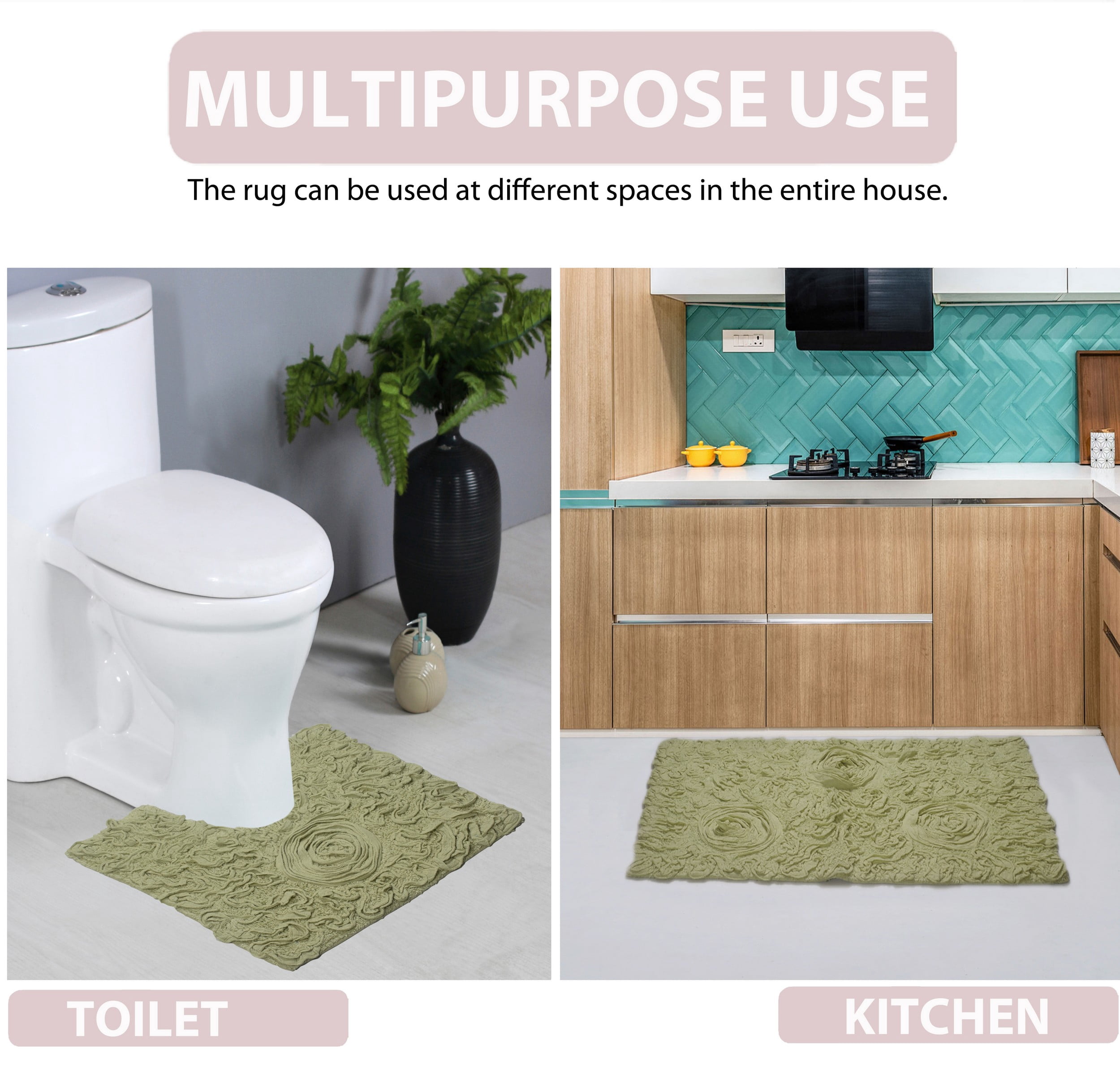 Home Weavers Modesto Collection 100% Cotton Tufted Round Bath Rugs, Extra Soft and Absorbent Bath Rugs, Non-Slip Round Bath Mats, Machine Washable, Round Bath Mats for Bathroom, 22" Round, Green