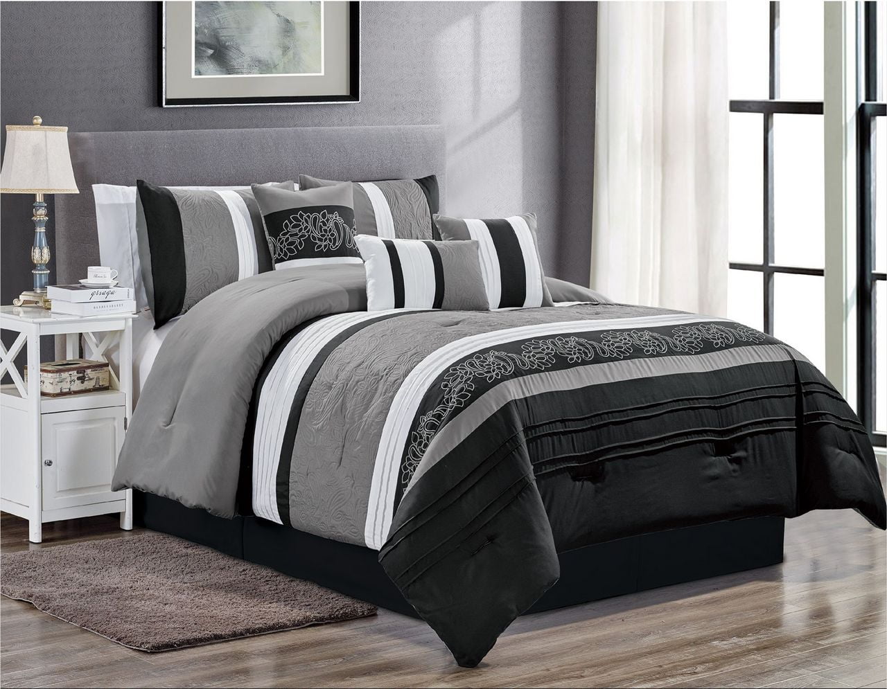 7 Piece Hazel Black//Gray Comforter Set