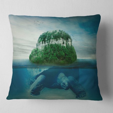 DESIGN ART Designart 'Giant Turtle Carrying Island' Abstract Throw Pillow