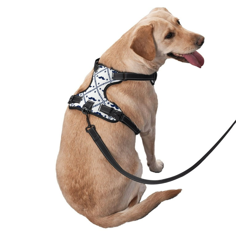 Zeuib Hipster Mustache Dog Harness No Pull Pet Harness Adjustable Soft Padded Dog Vest with Instant Control Handle Easy Control Handle for Large