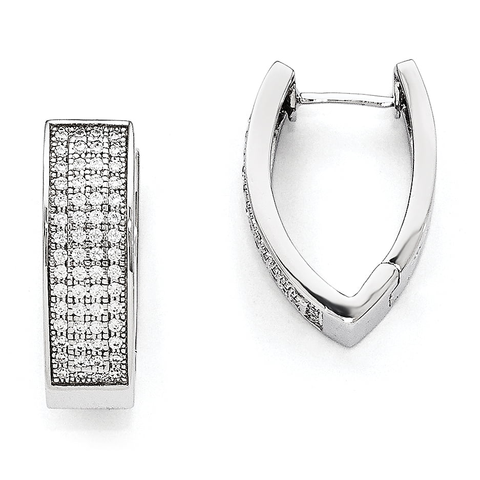 Sterling Silver & Synthetic Cz Brilliant Embers Polished Hinged Hoop Earrings