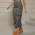 thumbnail image 3 of SWSMCLT Women's Long Jean Skirt Back High Slit Utility Multi Pockets Long Denim Skirt Tea Length Y2K Cargo Skirt Jean Adjustable Drawstring Casual A-Line Dark Grey Medium, 3 of 5