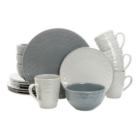 Elama 16-Piece Stoneware Dinnerware Set, Tahitian Pearl