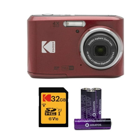 Kodak PIXPRO FZ43 Digital Camera (Red) with 16GB SD Card and 4 AA Spare Batteries Bundle (3 Items)