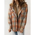 thumbnail image 4 of Chaqueta de Cuadros para Mujer, Larga, Botones, Capucha de Forro , Abrigo Cálido Cuadros Naranjas L, 4 of 7