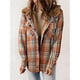 thumbnail image 4 of Chaqueta de Cuadros para Mujer, Larga, Botones, Capucha de Forro , Abrigo Cálido Cuadros Naranjas M, 4 of 7