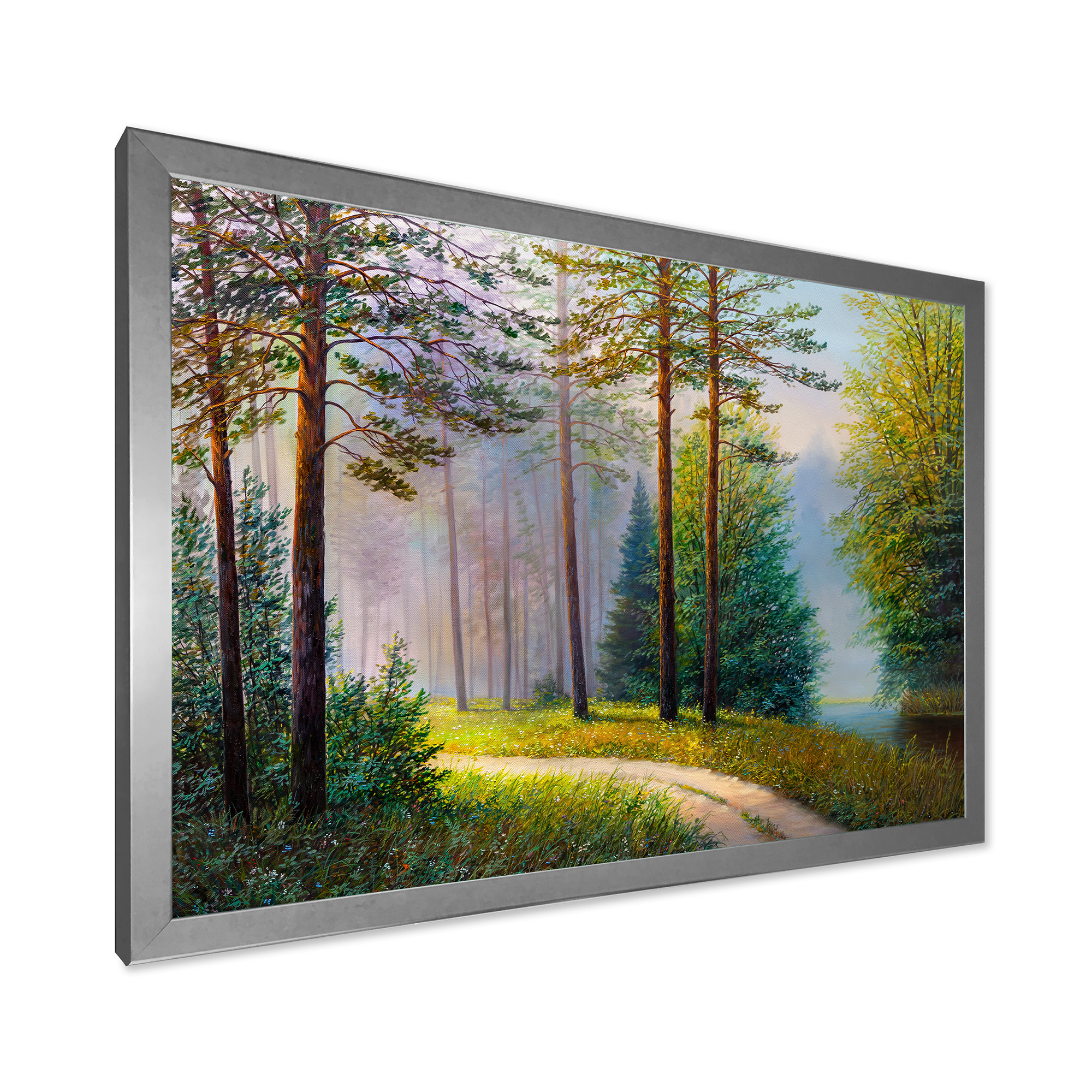 Designart 'Subtle Sunset Light Through The Trees II' Lake House Framed Art Print