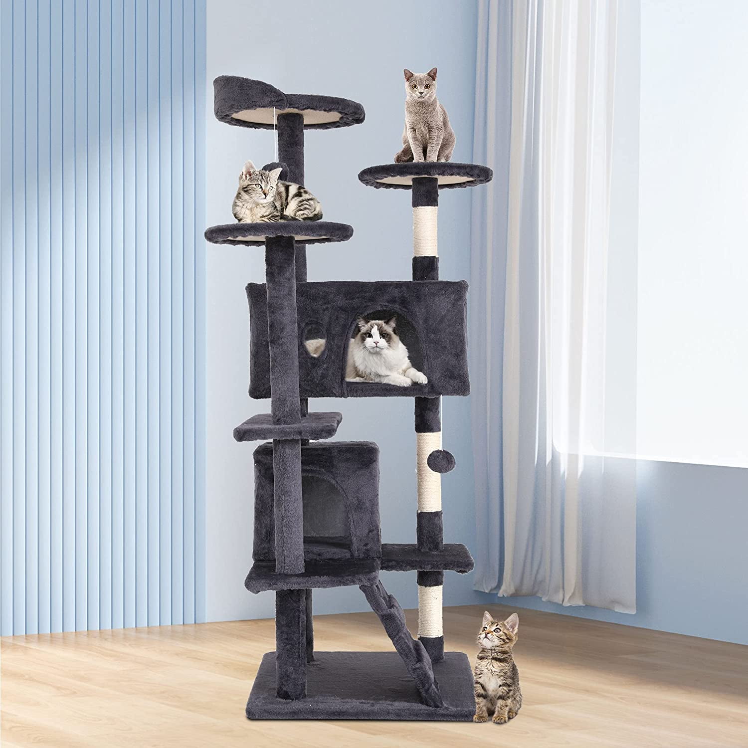 BestPet 54in Cat Tree Tower with Cat Scratching Posts Stand House Cat Condo with Funny Toys Ashy