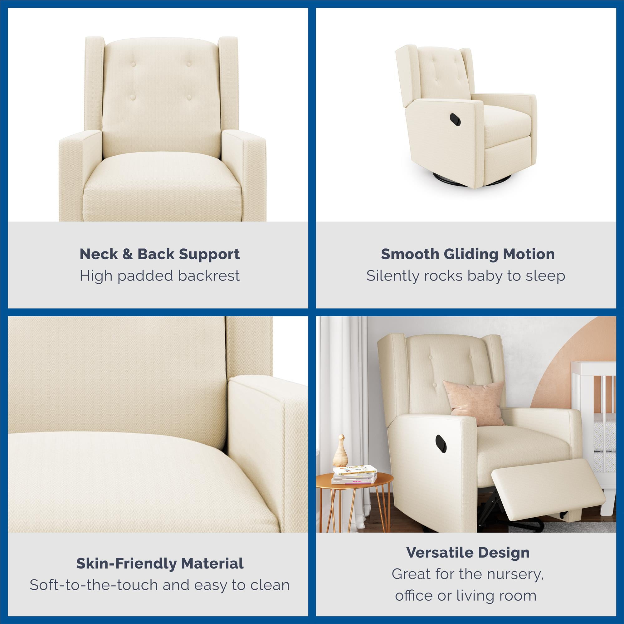 Baby Relax Mikayla 4-in-1 Nursery Swivel Glider Rocker Recliner, White Linen