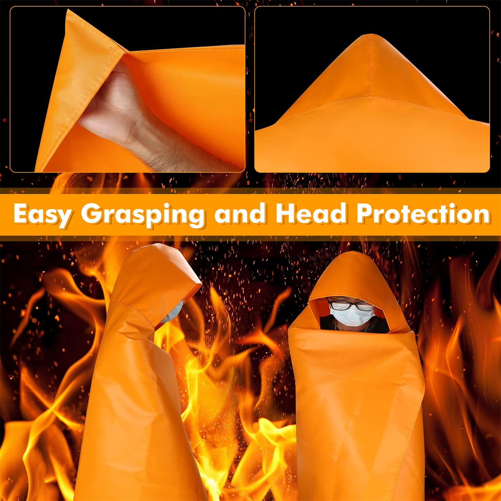 Bizhua Fire Blanket for Children 1M*1.2Mfireproof Cloak Fire Escape Cloak Extra Big Fireproof Fiber Cape Emergency Used As A Fire Blanket Head Fire Escape Suit for Household Home