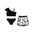 thumbnail image 3 of Raenseen Kids Girls 3Pcs Rash Guard Swimsuit Tropical Print Sleeveless Swimwear Sun Protection Beach Bathing Suit Black 14, 3 of 5