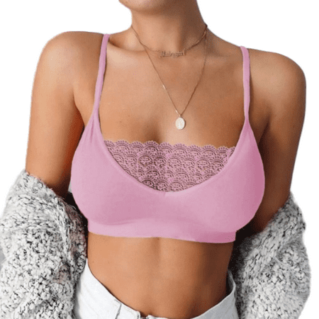 Women s Spaghetti Cami Top Basic Bralette w/o Padding or Underwire Sexy Lace Camisole Wrap Tops Bra Bandeau Slim Solid Tanks Underwear Lady Girl Sexy Wrap Bodysuit
