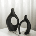 thumbnail image 6 of Hollow Modern Ceramic Vase Set of 2, Mid Century Nordic Aesthetic Decorative Vase Decorative Vases for Home Table Decor (Matte Black W 6.8" X H 11"), 6 of 6