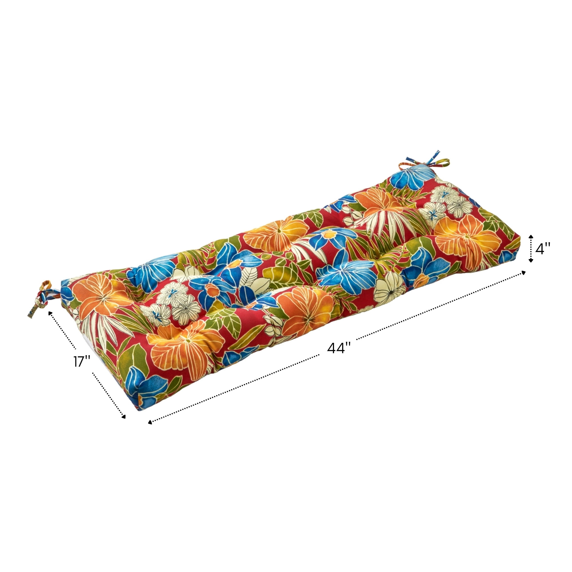 Greendale Home Fashions Aloha Red Floral 44 x 17 in. Outdoor Bench Seat Cushion