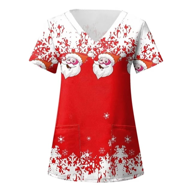 Tops de Enfermería de Navidad para mujer, uniforme de trabajo, Blusa de manga corta con cuello en V, ropa de enfermería, uniforme de túnica para enfermeras
