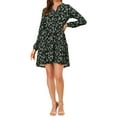 thumbnail image 3 of Unique Bargains Women's Floral V Neck Cinched Waist Long Sleeve Dress L Black, 3 of 7