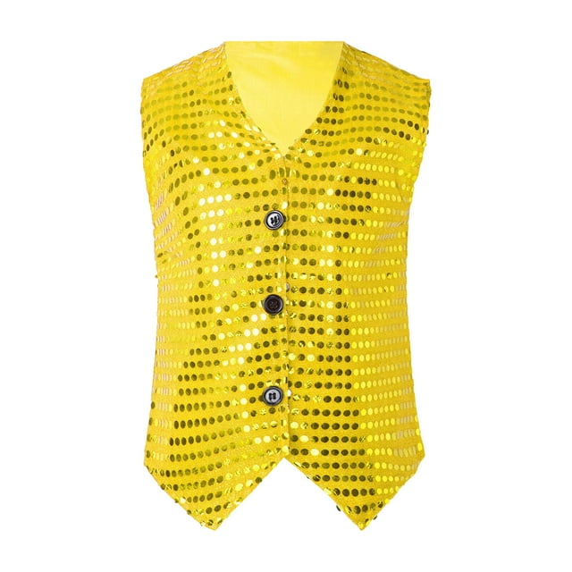 XASZHN Robe de Carnaval Décontractée à Paillettes pour Filles et Garçons, Sans Manches, Jaune 4-5 Ans