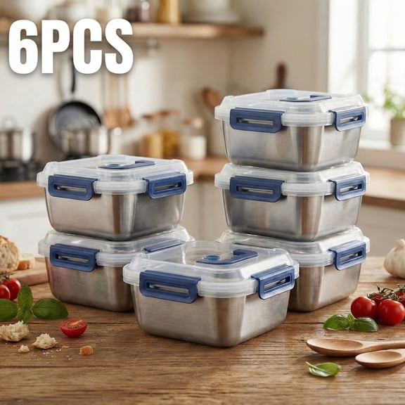 2/4/6/8/10 PCS Extra-Large Stainless Steel Food Storage Containers With Blue Lids - Deep Design, Airtight Seal, Perfect For Refrigerator Organization, Meal Prep, Lunch Boxes & Kitchen Pantry