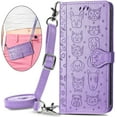 thumbnail image 2 of case for Samsung Galaxy S21 FE (Not S21) Crossbody Cell Phone Wallet Case,Cute Cat Dog Cartoon Style Flip with Removable Lanyard Strap with Card Holde Cover for Samsung Galaxy S21 FE MGG Purple, 2 of 14