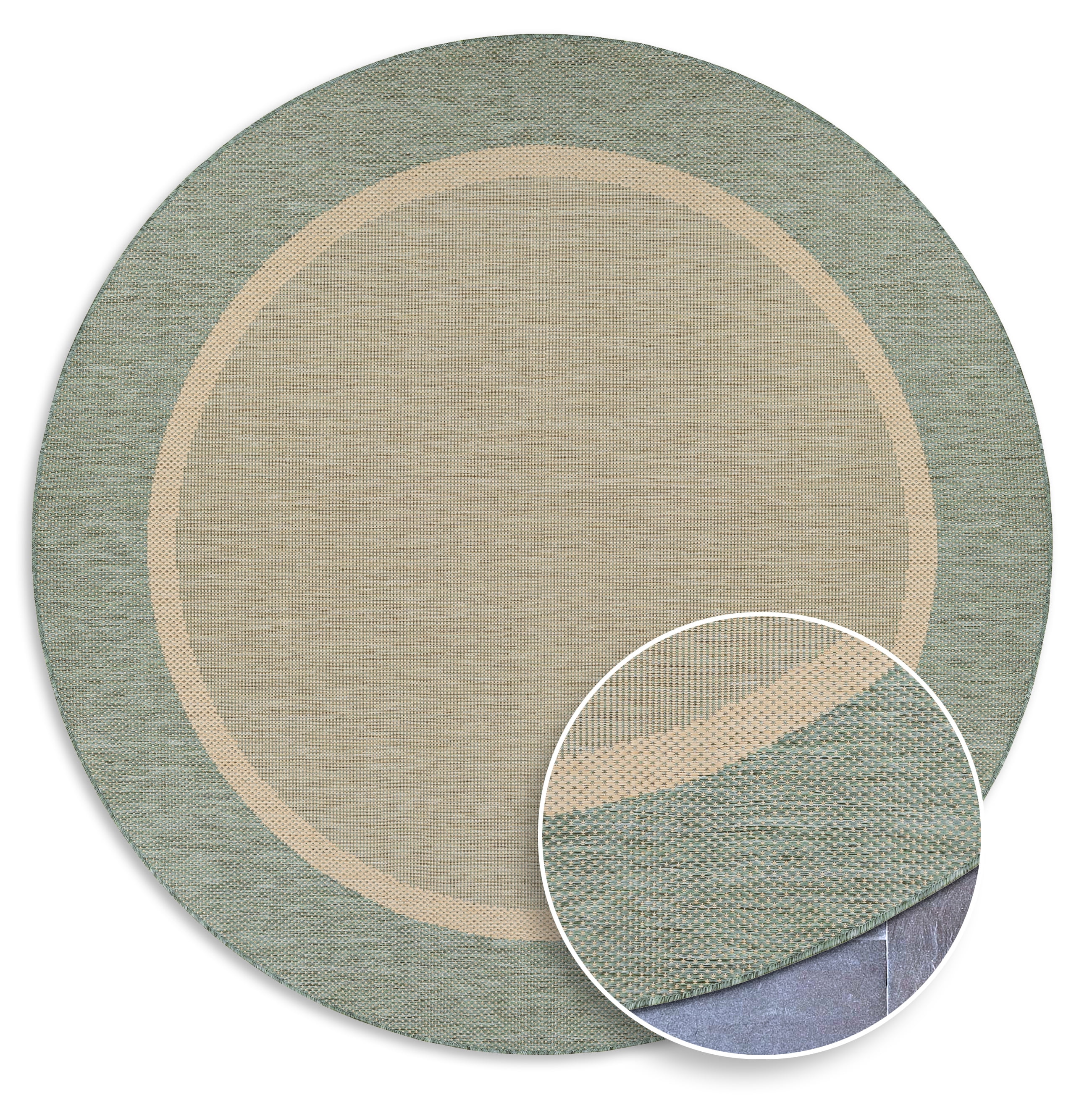 8.5' Beige and Green Bordered Round Polypropylene Area Throw Rug