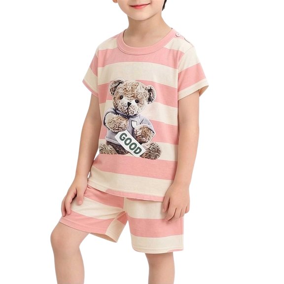 ITSAME Toddler Boys Girls Outfit 2-Piece Knit Cotton Short Sleeve Top and Shorts Kids Comfy Casual Set Pink Size 3T