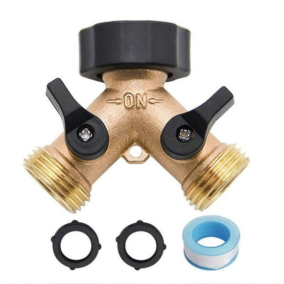 No Leak Design Outdoor Faucet Splitter, 2-Way Durable Water Spigot with Easy to Use Handles for Reliable Home Garden Outdoor Cleaning (3/4")