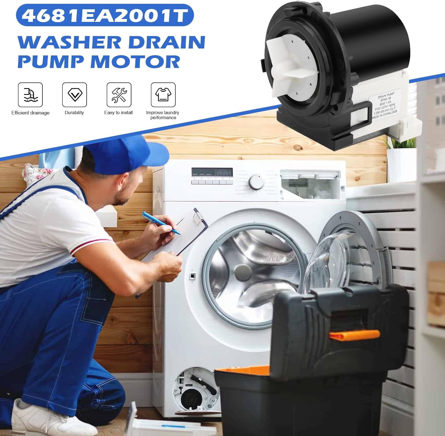 4681EA2001T Washer Drain Pump Motor Replacement for Kenmore & LG - 4681EA1007G AP5328388 4681EA1007D - and More, fits for WM2101HW WM3270CW WM3431HS WM3770HVA