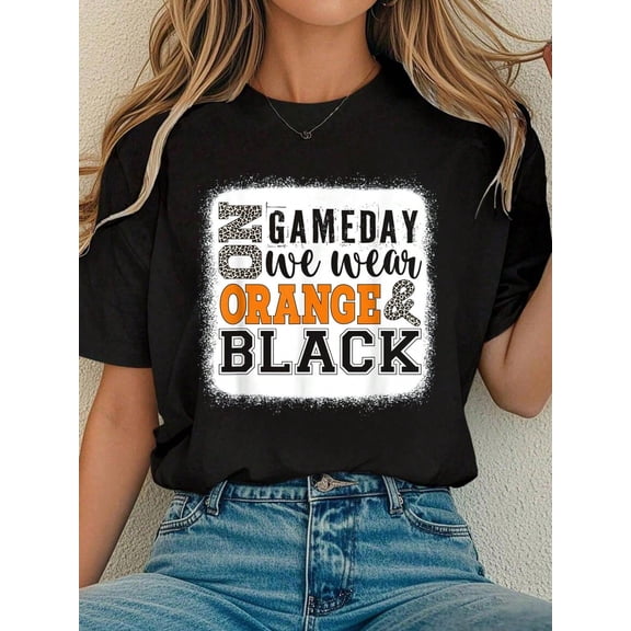 On Gameday Football We Wear Orange And Black Leopard Print T-Shirt Tee Shirts Women