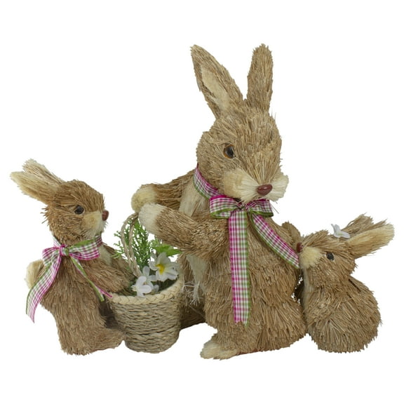 Northlight Sisal Mommy and Babies with Basket Easter Bunny Figure Decoration - 12.5"