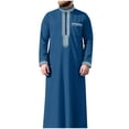 thumbnail image 2 of Yaoyar Mens Middle Eastern Traditional Robe Mid Sleeve Round Neck Embroidered Men's Clothing Middle East Kaftan Saudi Arab Caftans Islamic Abaya Dress Dubai Robes, 2 of 8
