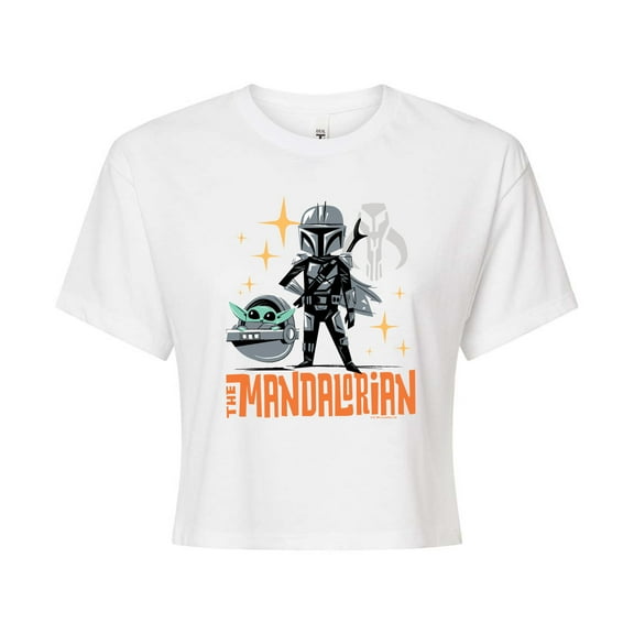 Star Wars - The Mandalorian Doodle Mondo    - Juniors Cropped Short Sleeve Graphic T-Shirt