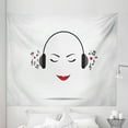 thumbnail image 1 of Music Tapestry, Young Lady Listening to Music Earphones Smiling Close Eyed Girl Enjoy Melody Theme, Fabric Wall Hanging Decor for Bedroom Living Room Dorm, 5 Sizes, Black White, by Ambesonne, 1 of 1