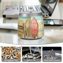 YAZAOO Ashtray for Cigarettes Stainless Creativity Surfboard by The Sea Painting Pattern Steel Smokeless Ashtrays