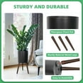 12 Inches Plant Pot with Legs, Black Mid Century Flower Pots with Wood
